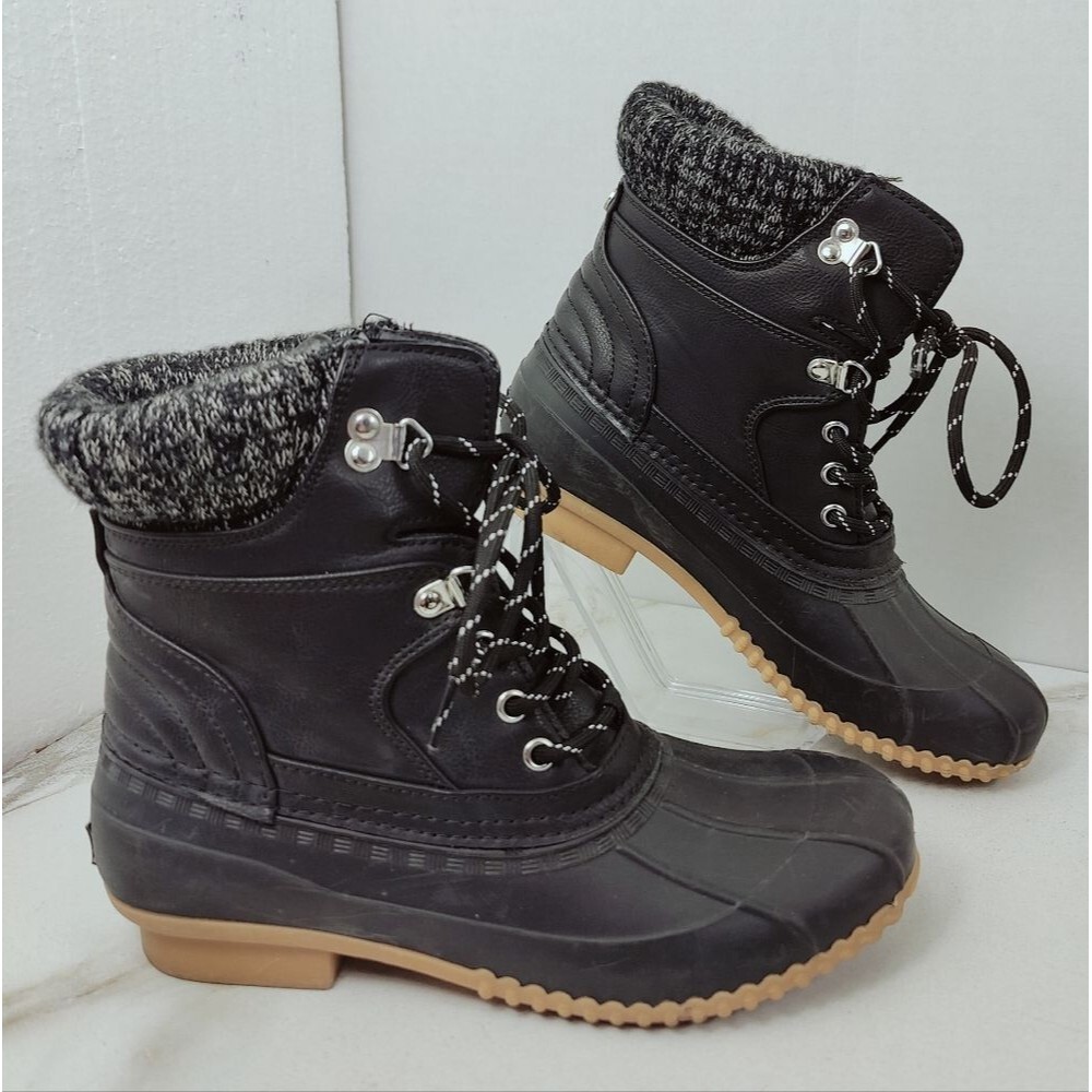 Tommy Hilfiger Women's Rainah Faux Leather Fur Duck Booties, Black, Sz 8 - Picture 2 of 8